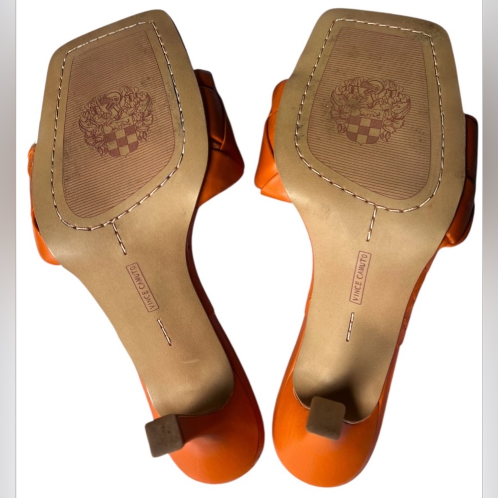 Vince Camuto Brelanie Orange Leather Woven Strap Dress Mule Heeled Sandal Size 8 - Picture 12 of 13